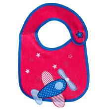 Promotional Red Cartoon Plane Applique Cotton Terry Custom Baby Bibs